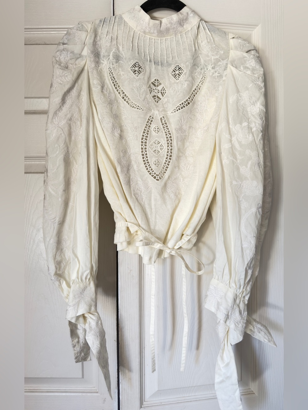 NWT Free People Ivory Lace High-Neck Puff Sleeve Top - Picture 4 of 6